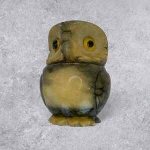 Stone Carved Owl Figurine Marble Alabaster 4.5” Green Vintage Decor